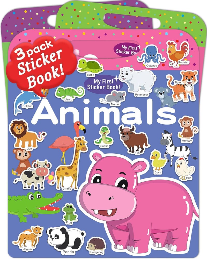 Benresive Reusable Sticker Books for Toddlers, 3 Sets Travel Stickers for Kids, Toddler Sticker Book, Crafts Activities for Toddlers, 3 and Up Birthday Gifts Travel Toys - Image 1